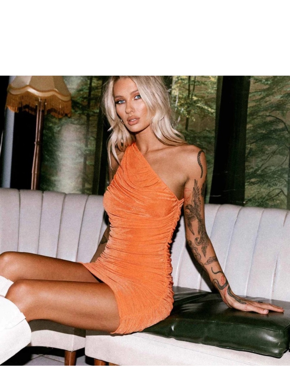Burnt orange one shoulder dress